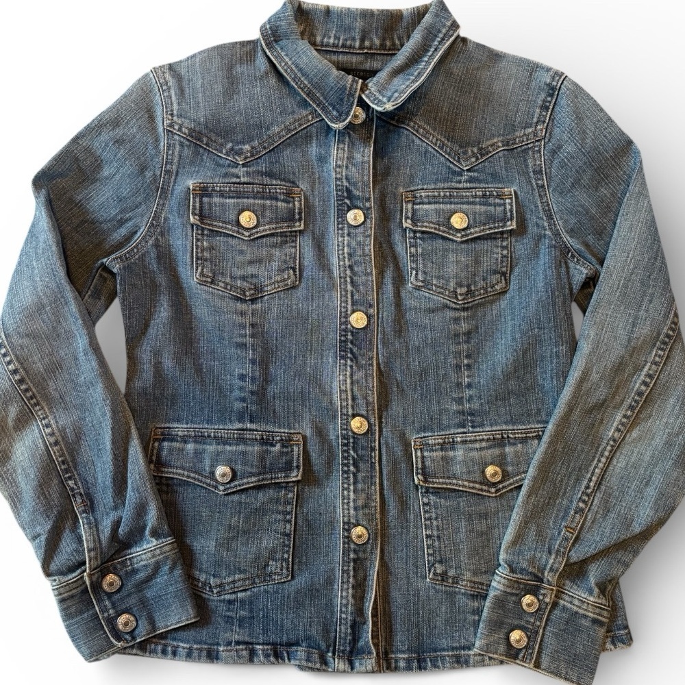 GAP Y2K Denim Jacket Womens Small Stretch Button Front Blue Jean Jacket SPR 03